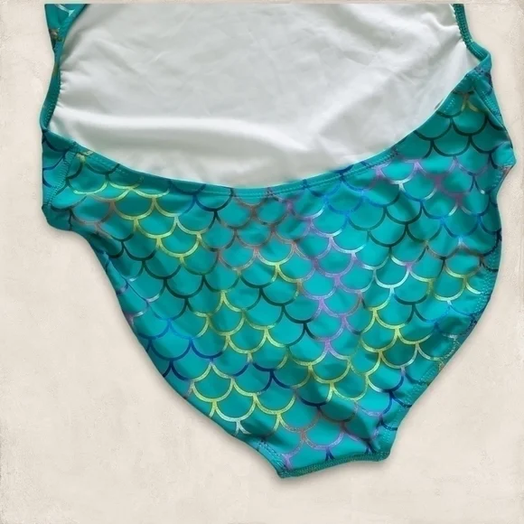 𝅺SPORTI Mermaid Fancy Foil Thin Strap One Piece Swimsuit Size 10/12 - Picture 7 of 11
